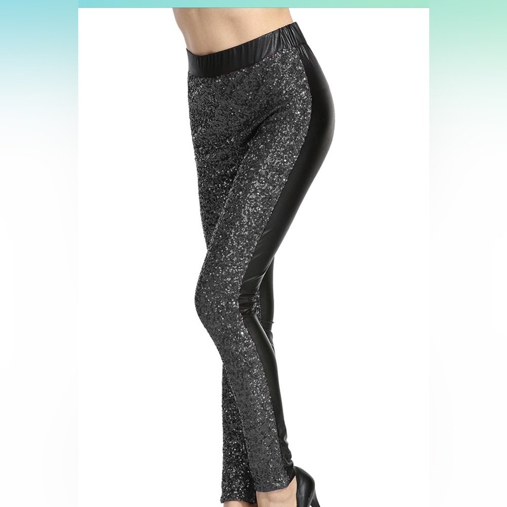 Sequence and faux leather leggings! Sz xxl